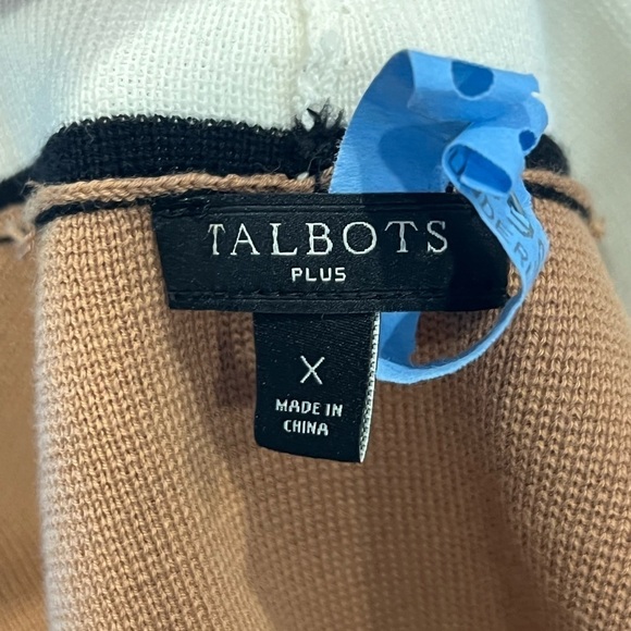 Talbots tan white and black bracelet length sleeve open front cardigan size X - Picture 3 of 6